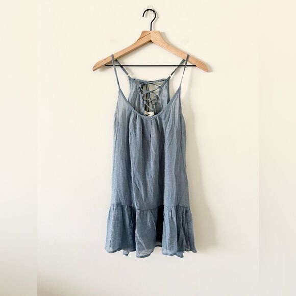 easel Tops - Easel Los Angeles Sheer Tank Tunic in Shimmer Blue Gray - Size S